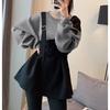 Spring Autumn New Round Neck Long Sleeve Contrast Color Patchwork Fashion Sweater Women Cotton Fake Two Pieces Casual Tops