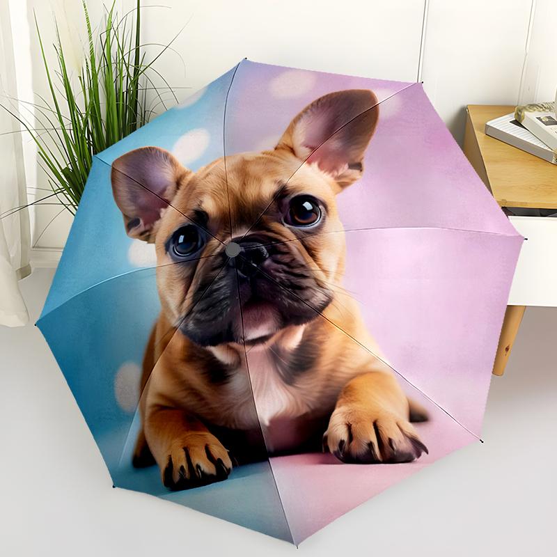 1pc Cute dog pattern Umbrella Portable Folding Umbrella Iron Frame Hole Bone Structure Outdoor Home Umbrella