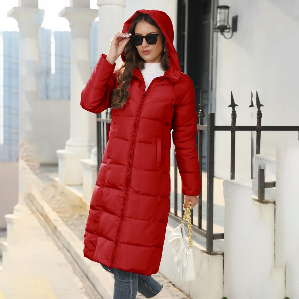 Women's Long Puffer Jacket Winter Warm Quilted Coat Long Sleeve Zip Up Outwear with Hood Casual Outfits Streetwear Autumn