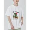 Christmas Cowboy T Shirt Black Cactus and Cowboy Boot with Santa Hat and Lights Print for Holiday Party Wear