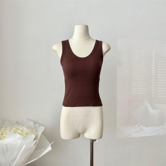 

Летняя новая универсальная рубашка без рукавов для женщин, облегающая и однотонная, с накладкой на грудь One size