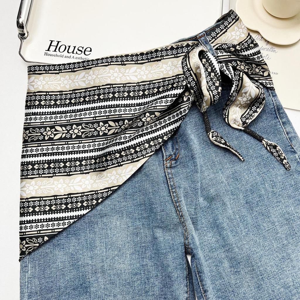 Všestranný etnický hedvábný šátek: Dámský pásek na zavazování v pase, trojúhelníkový pásek a cestovní doplněk