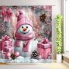 Cute Blue Snowman Christmas Shower Curtains Santa Claus Winter Snow Scenery Forest Cedar Reindeer Xmas Bathroom Decor With Hooks