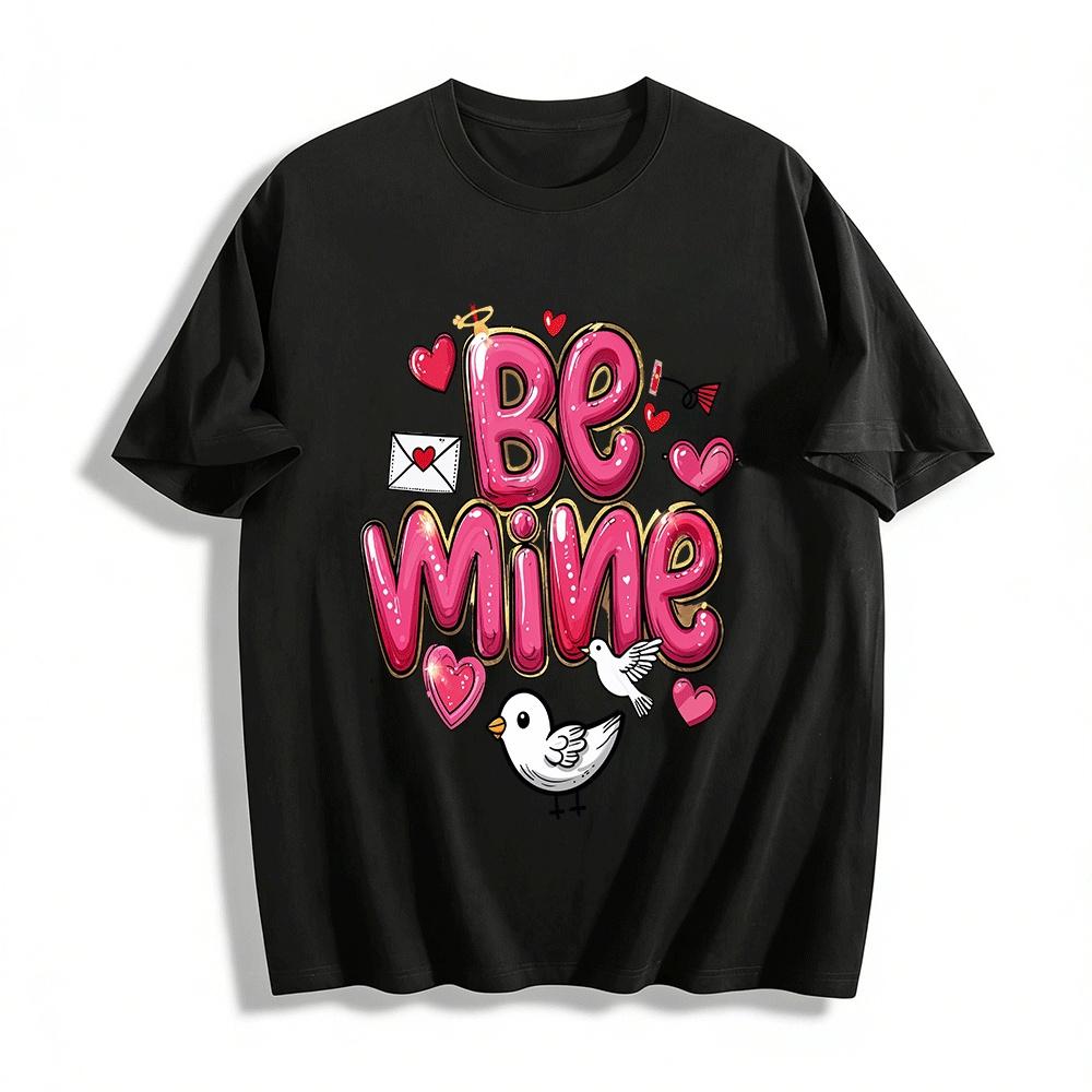 Valentine s Day Be Mine Love Heart Bird Print Casual Top Pure cotton T-shirt XXS