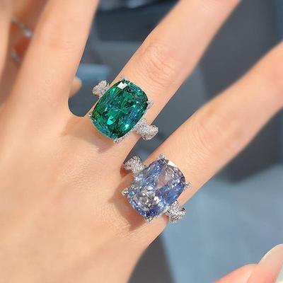 Luxury Large Carat Ice Flower Cut Paraiba and Tanzanite Blue Rectangular Diamond Ring for Women