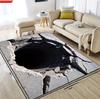 Realistic 3D Cracked Ground Illusion Mat Black Cracked Texture Machine Washable -Slip Thick Living Room Bedroom Office Carpet