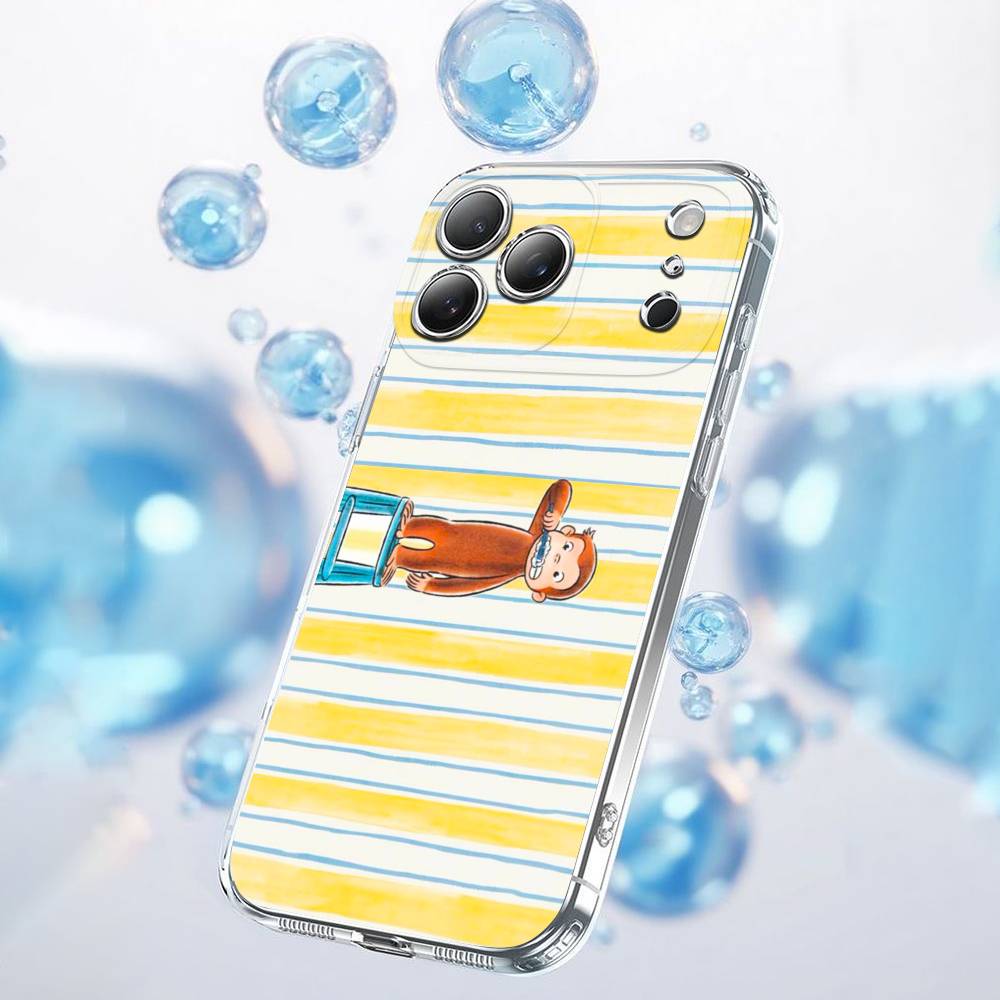 For Monkey C-Curious George Phone Case iPhone 12,16,11,14,13,17,15,Pro,Max,Plus,E,Air,Mini Transparent Cover