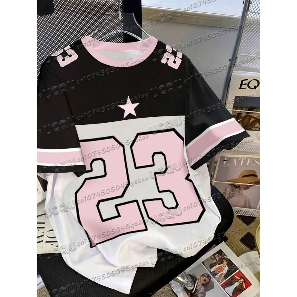 Women's No.23 Digital Printed Knitted T-shirt O-neck