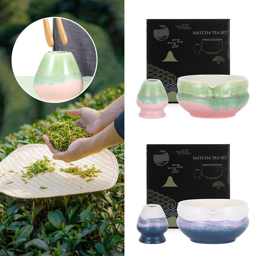 New Ceramic Matcha Bowl with Pouring Spout Reusable Matcha Whisk Holder Multicolored Japanese Tea Set Tea Lovers