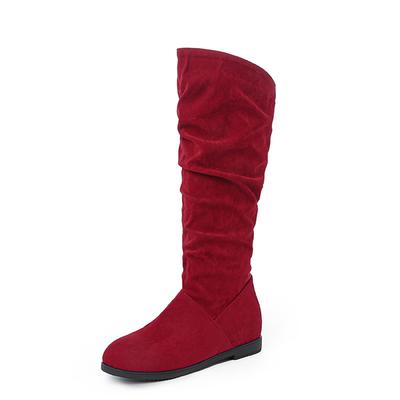 Brown Red Women Knee High Boots Low Heel Big Size 43