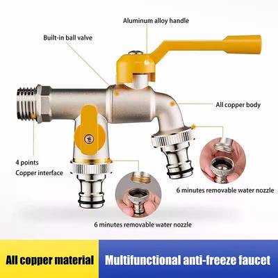 Garden Hose Tap Faucet Adapter 1/2'' 3/4'' IBC Water Tank Connector With 2 Outlets Irrigation Joint Replacement Fitting