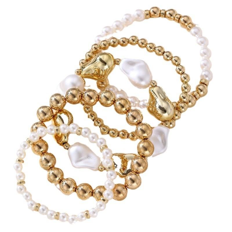 Elegant Pearl Shell Woman Bracelet Set With Geometric Design For Office Gift