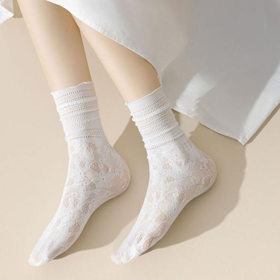 Women's Ruffle Socks Casual Mesh Lace Crew Socks Summer Ultra Thin Frilly Ankle Socks Soft Breathable Knit Socks