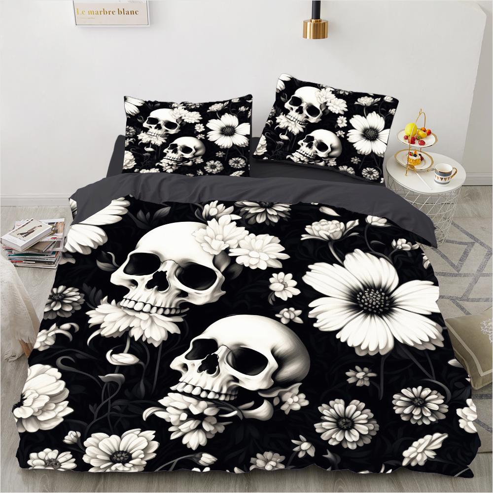 Comforter 3D Skull Bedding Set Duvet_Quilt_Comforter Sets Halloween King Queen Full Size Gothic Home Textiles