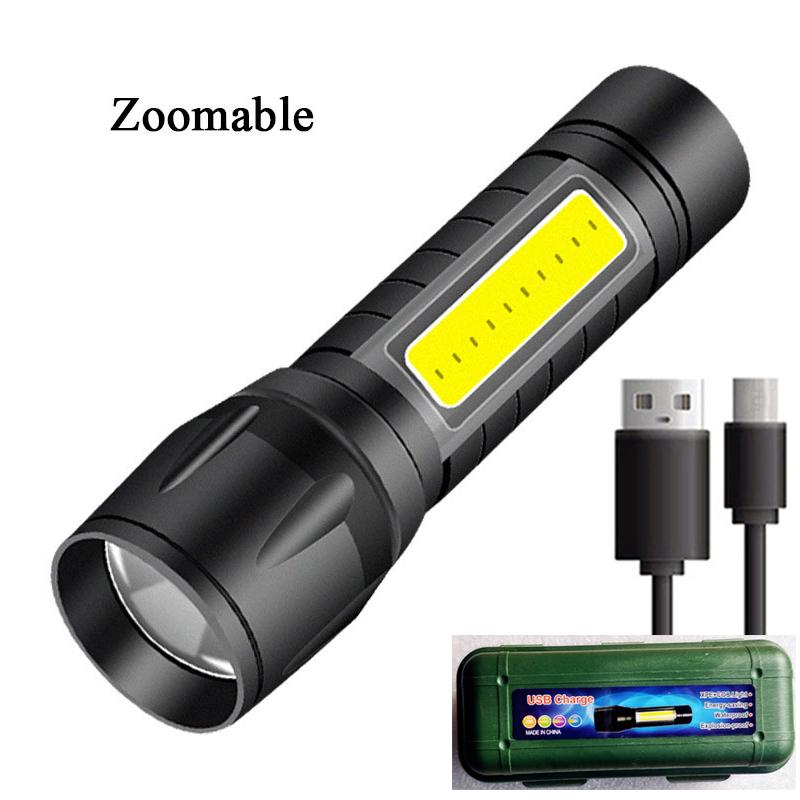 Q5 LED Mini Flashlight Built In Battery Zoom Torch COB Lamp 2000 Lumens Adjustable Outdoor Waterproof emergency Pocket Light