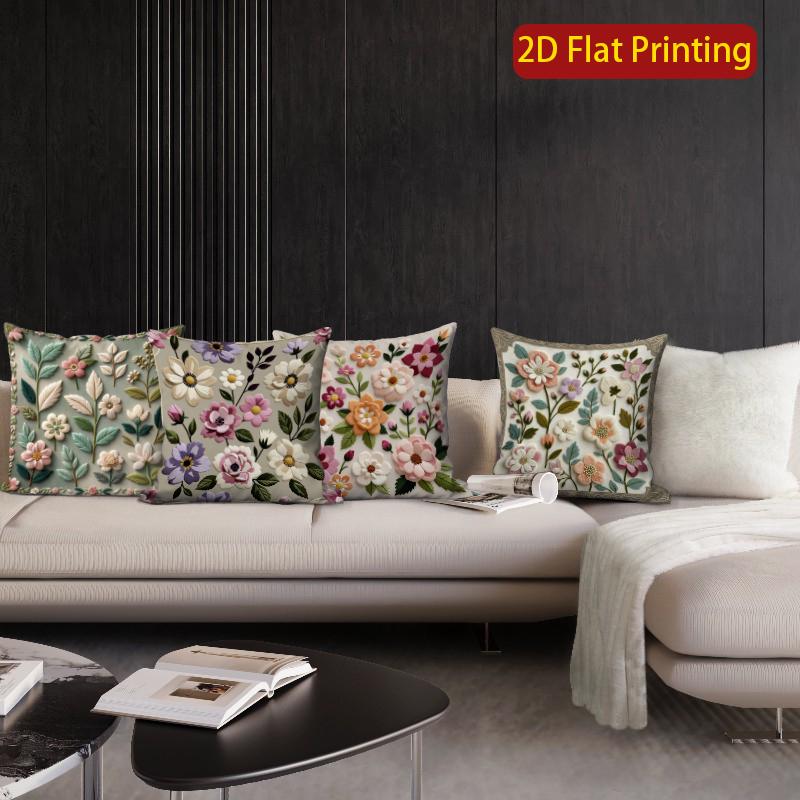 2D Vintage Embroidered Style Floral Throw Pillow Covers Pattern Cushion Cover Suitable For Sofa Bedroom Car Pillow Cover