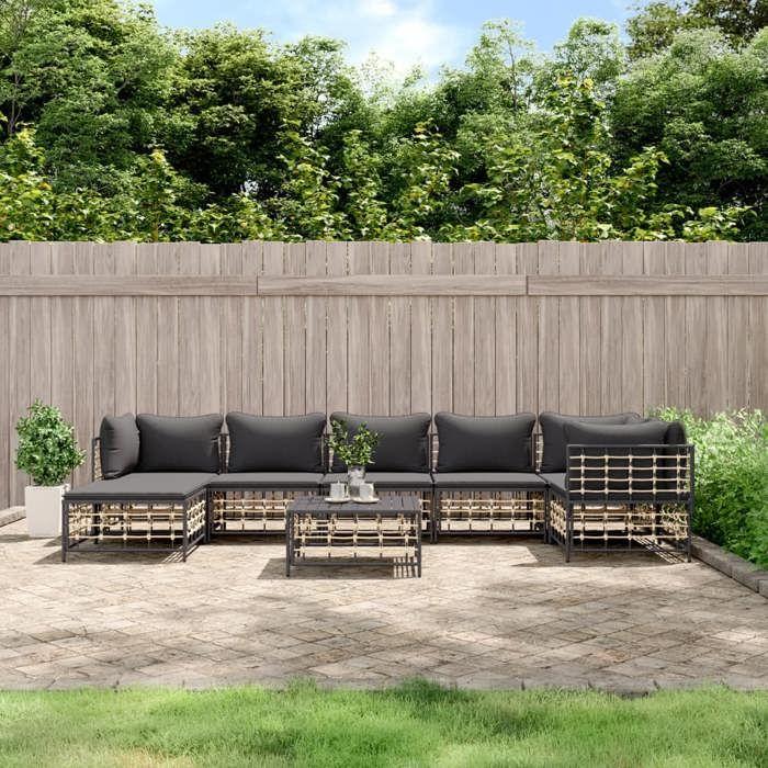 VidaXL Salon de jardin 8 pcs avec coussins anthracite résine tressée, ensemble de salon, ensemble de salon d'extérieur, 3186777