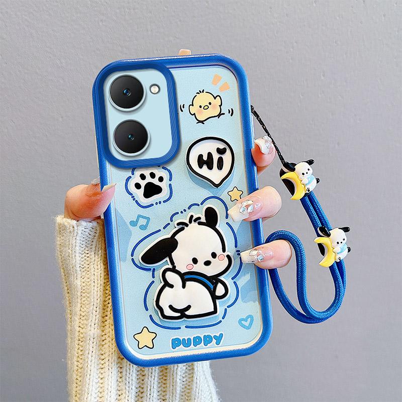 KEYSION Shockproof Case for VIVO Y03 Y03t Y18 Y18e Y18s with Lanyard Soft Silicone Cute 3D Cartoon Doll Phone Cover for VIVO Y28s 5G