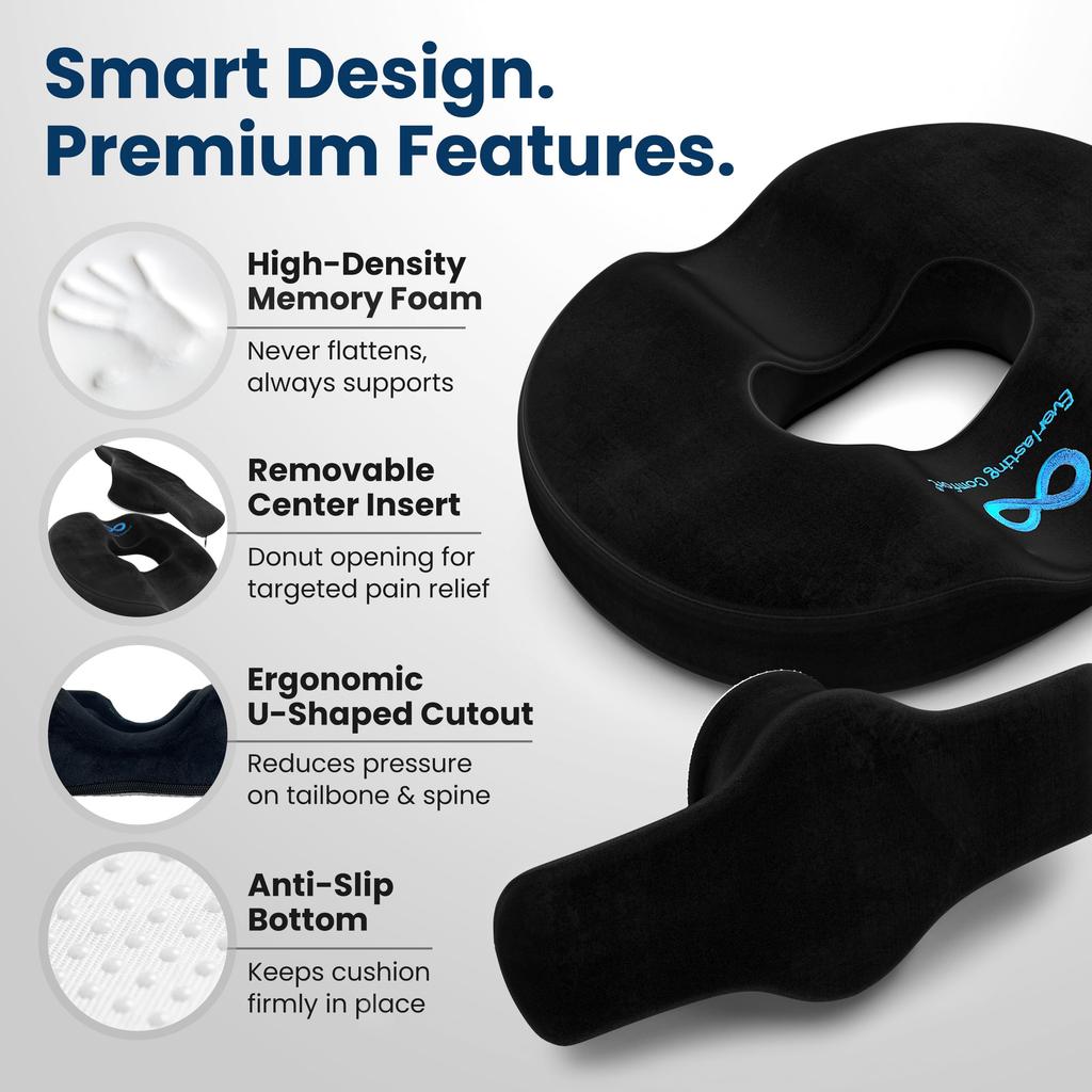 Everlasting Comfort Round Seat Cushion Ergonomic Donut Cushion 2 In 1 Round Seat Cushion with Memory Foam for Comfortable Sitting -