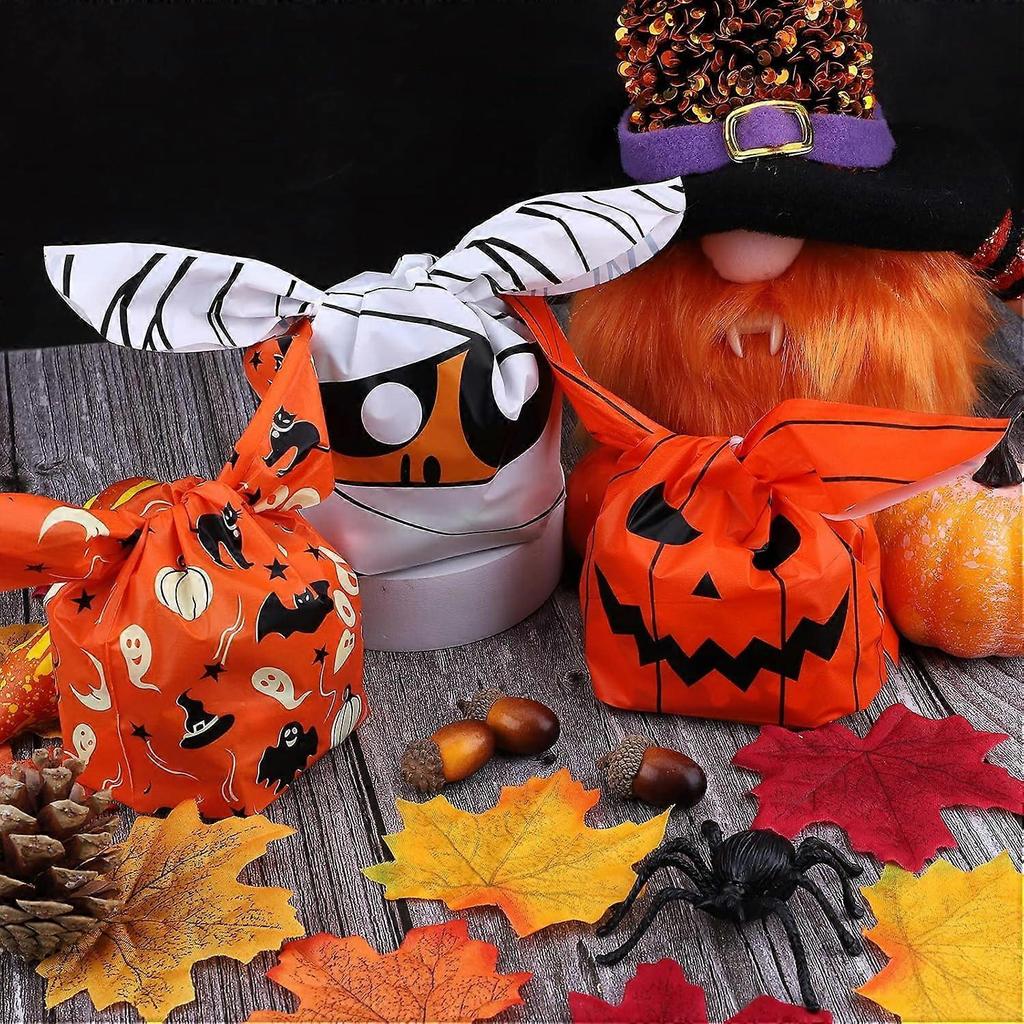 150Pcs Halloween Candy Bags Halloween Pumpkin Zombie Ghost Bat Snack Treat Favor Bags Cookie Sweets Biscuit Bag 3 Styles