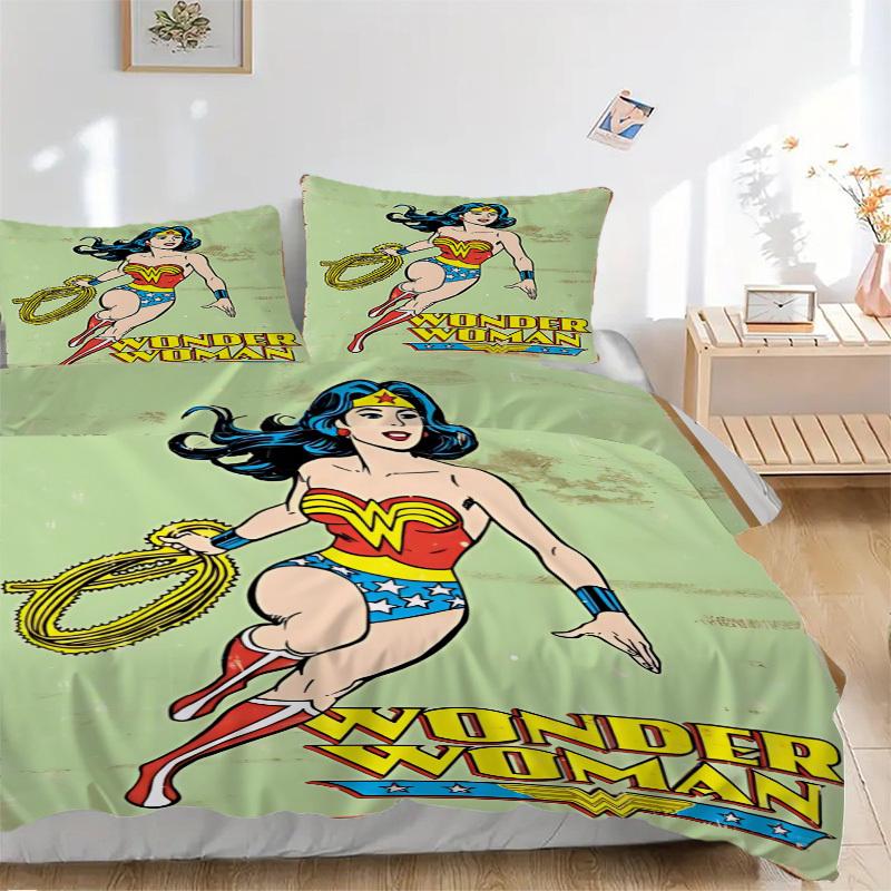 

3 шт. Комплект постельного белья с Wonder Woman, Мягкое и удобное пододеяльник, Для спальни, Гостевой комнаты (1*Пододеяльник + 2*Наволочки, Без наполнителя 135x200cm