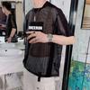 INCERUN Men O Neck Short Sleeve Letter Print Fishnet Mesh Sheer T-Shirts Tops