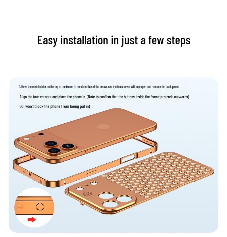 Compatible Aluminum Alloy Heat Dissipation Spring Buckle Case for iPhone 17 Pro - Metallic Anti-Drop Protection.