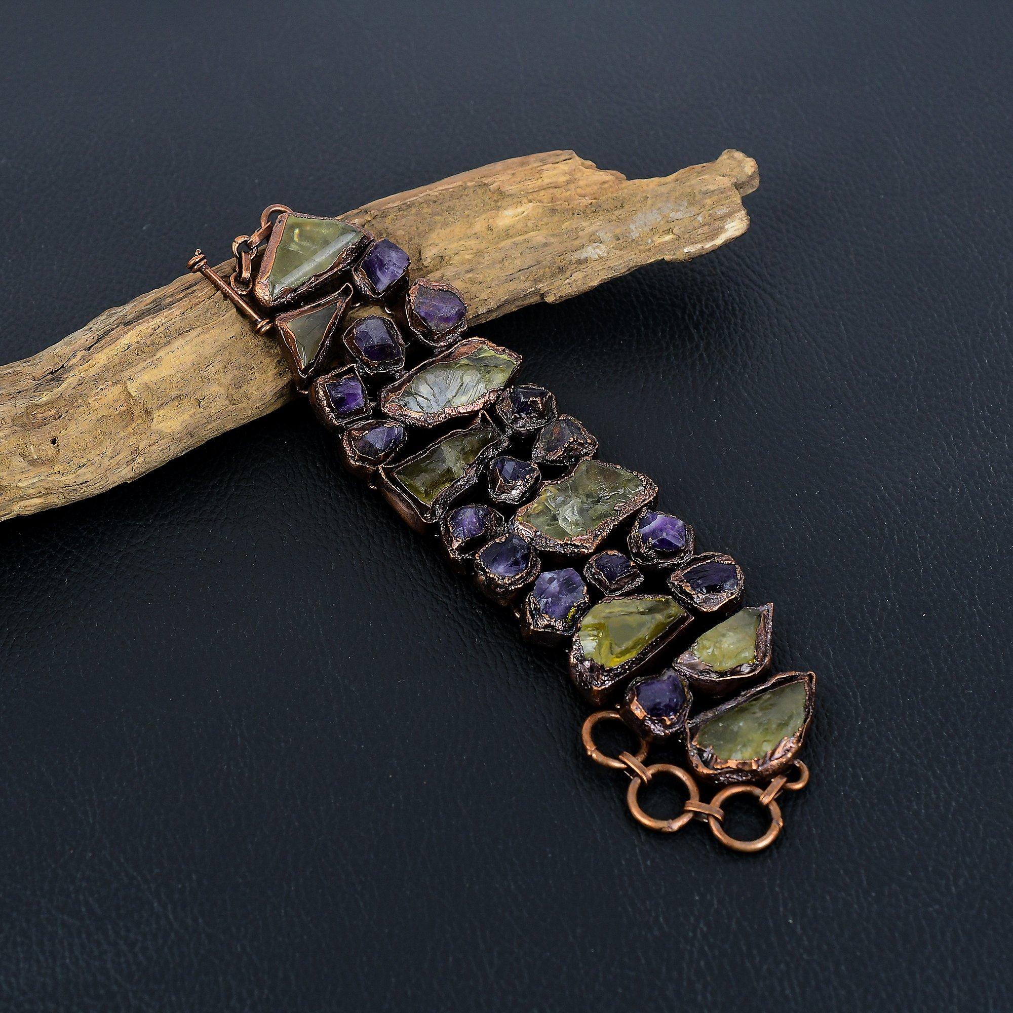 

Браслет из необработанного цитрина и аметиста, Гальванизированная медь, Ювелирные изделия из драгоценных камней, Браслет ручной работы ко Дню матери