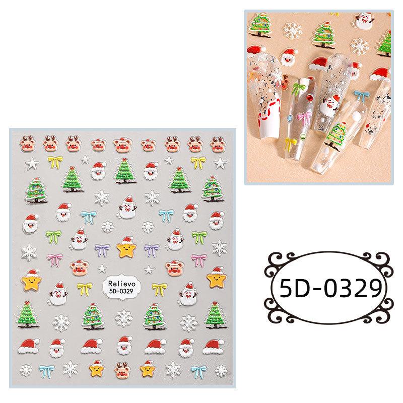 1Pcs 5D Gingerbread Man Snowflake Nail Stickers Christmas Pine Tree Cake Self-Adhesive Nail Decal Winter Diy Manicure Supplies