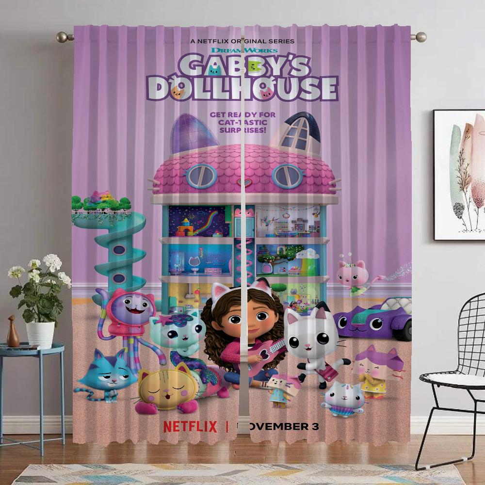 Gabby's Dollhouse Curtains Child Room Blackout Curtains for Camera Living Room Curtain Shades Halloween Decoration Partition