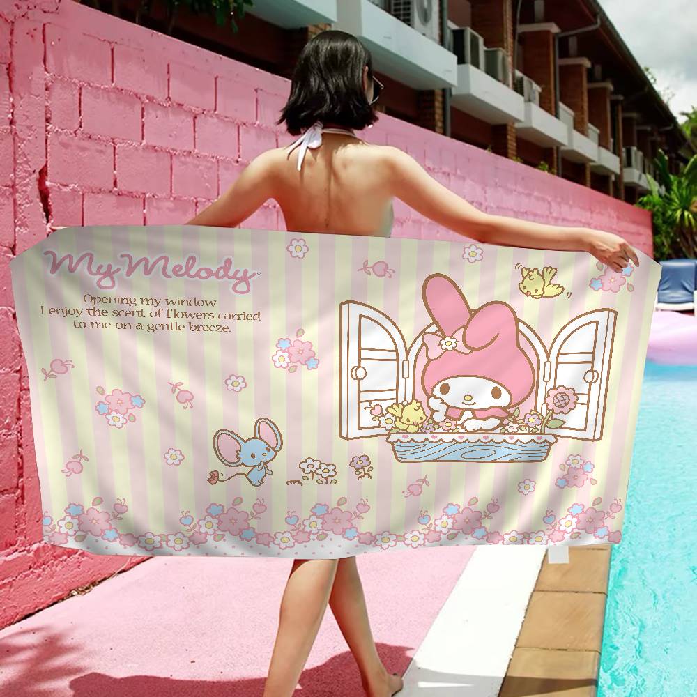 Cute M-My M-Melody Microfiber Printed Beach Towel Mountain Climbing Yoga Beach Swimming Running Absorbent Soft Towel