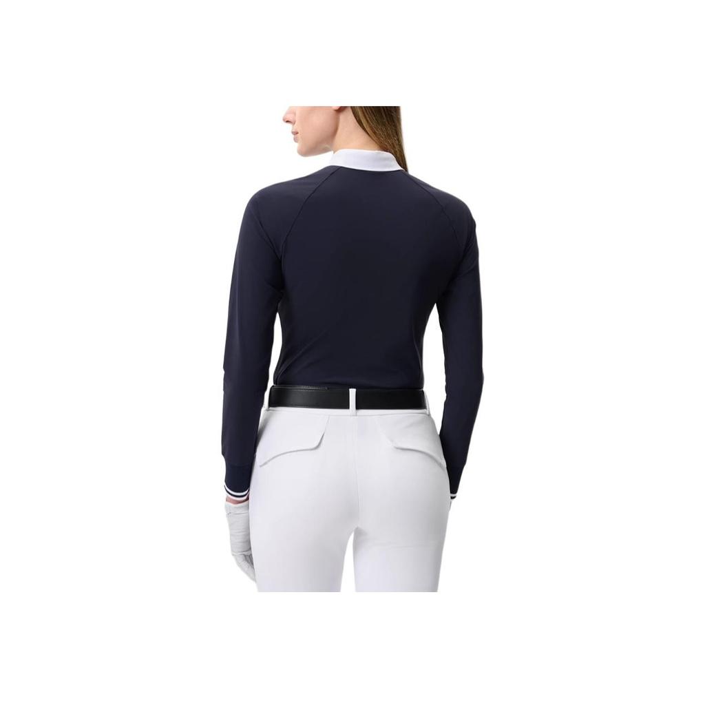 FILA Fitted Versatile Knitted Long Sleeve Nautical Polo Shirt Women tops Tidal-Blue A11W515209F-DB