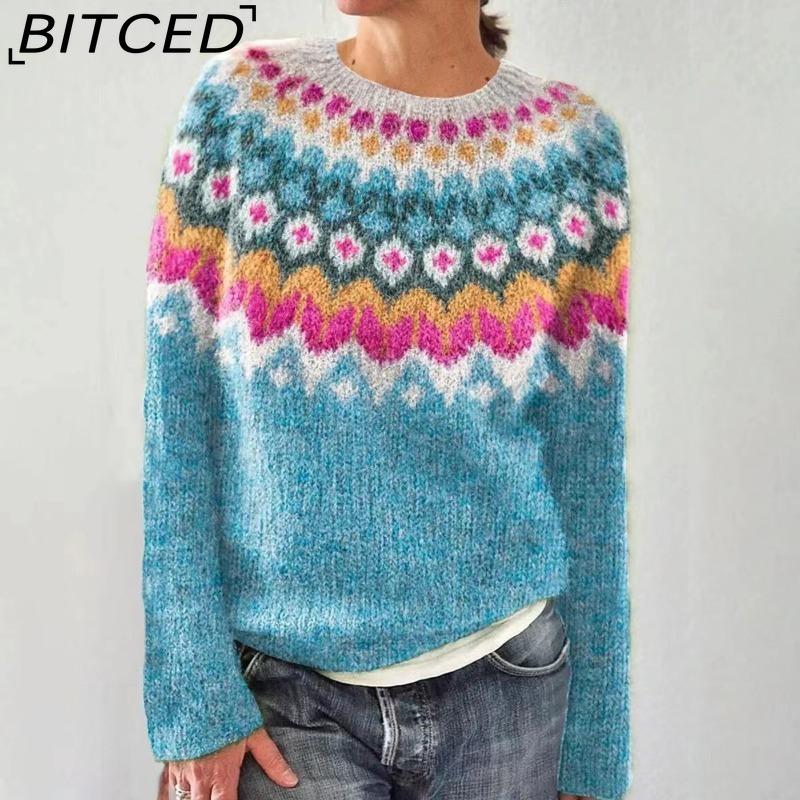 

Жіночий светр BITCED - Пуловер в язаний модний оверсайз з круглим вирізом та кольоровими блоками S