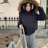 Winter big fur collar hooded short solid color temperament elegant cotton-padded clothes female feeling thin and warm small cotton-padded jacket