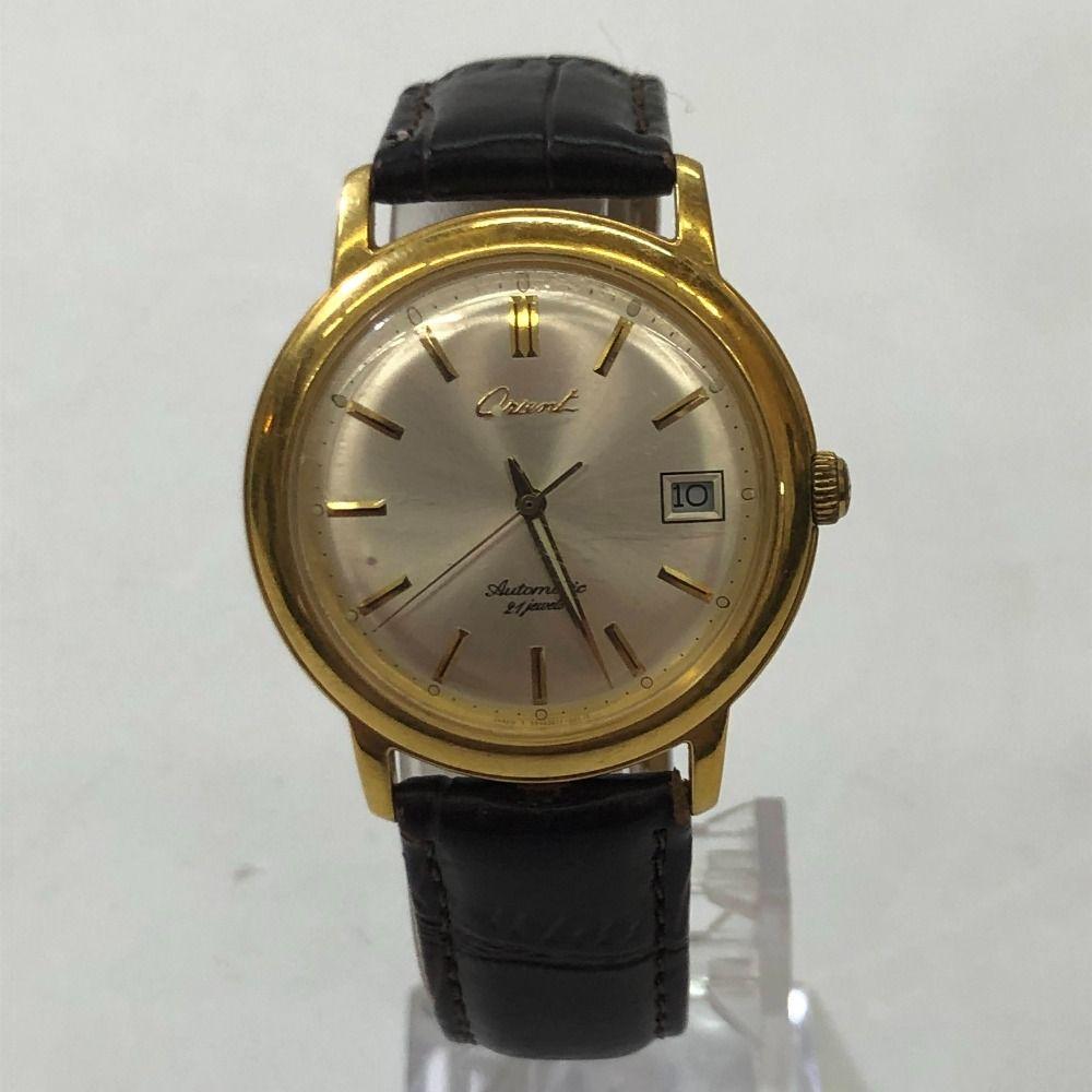 Used 04w6548[Used] ORIENT wristwatch self-winding automatic 21 back skeleton leather belt [Hachioji store]