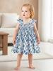 Baby Girl Dress 0-3Y Summer Blue Floral Print Ruffle Sleeve Tiered Cake Dress Newborn Infant Girl Clothes