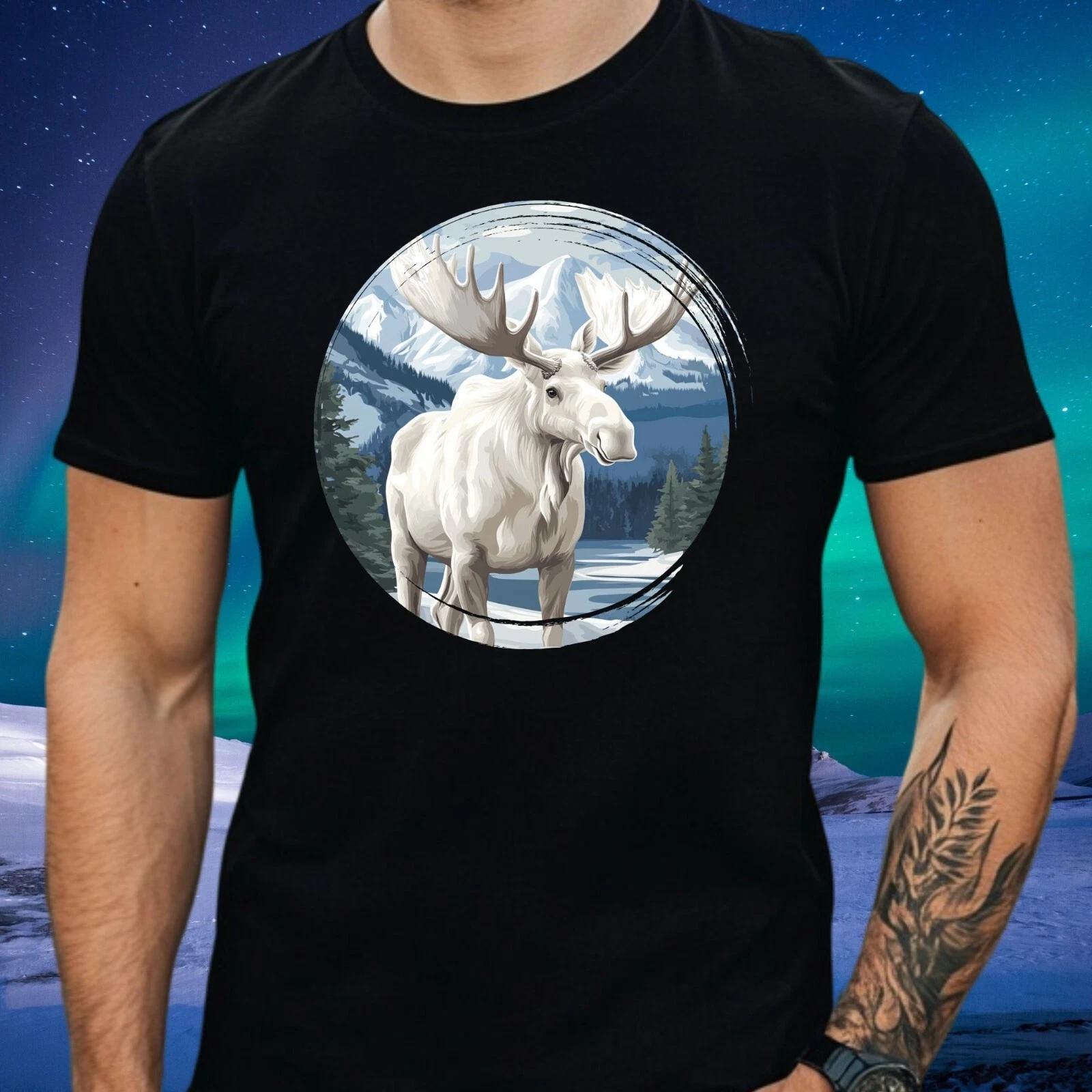 T-Shirt Herren Weißer Elch Motiv Baumwolle GrößeXSbis 5XL XXXL
