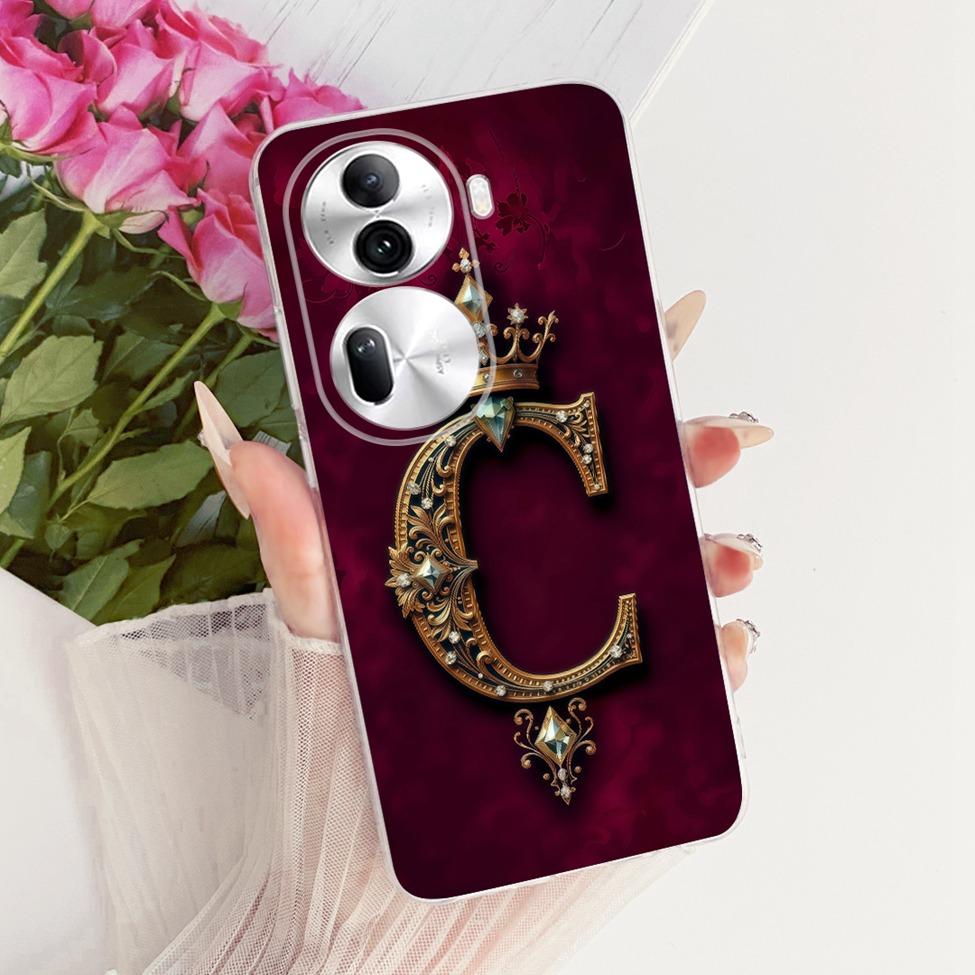Clear For Oppo Reno 11Pro 5G CPH2607 Cover For Oppo Reno 11 Pro 5G Case Luxury Crown A-Z Letters 2D Flat Pattern Soft Phone Case