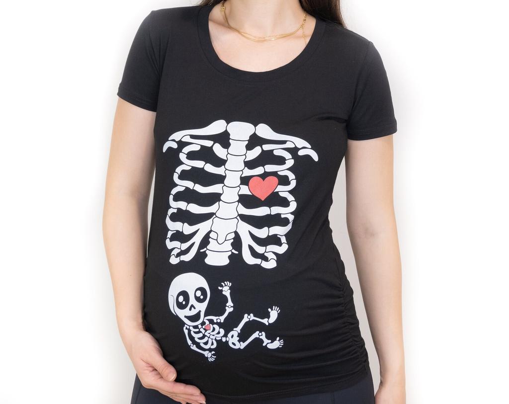Maglietta Premaman di Halloween Gabbia Toracica Scheletrica Costume Gravidanza Bambino top Camicia Divertente Raggi X Carina Rivelazione Annuncio Nuovo Bambino Tee Per mamma