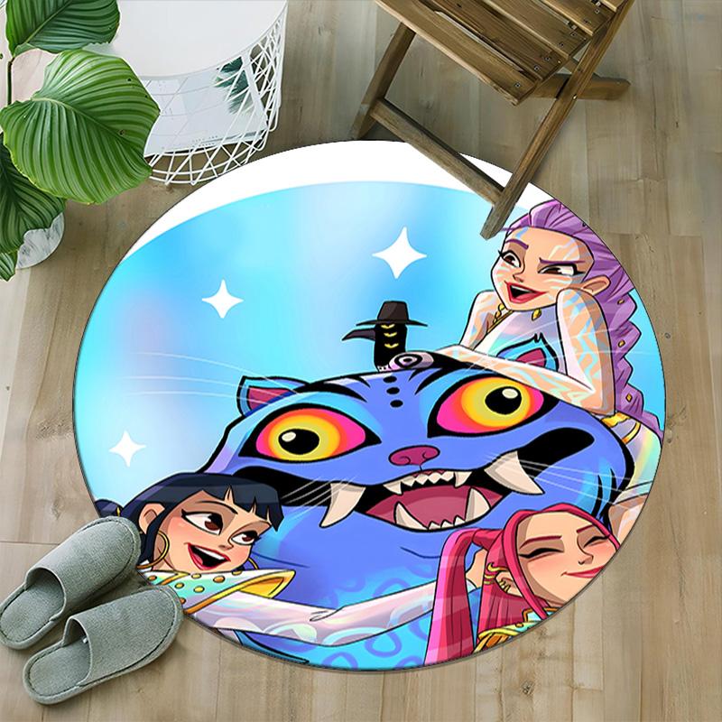 1pc KPop Demon Hunters28 Print Round Carpet Chair Round Carpet Suitable for Bedroom Living Room Home Decorative Carpet