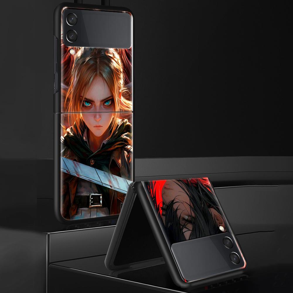 A-Attack on T-Titan Annie Mikasa For Samsung Galaxy Z Flip 7 6 5 4 3 5G Phone Case Black Cover ZFlip 7 6 5 4 3 Shockproof Bumper