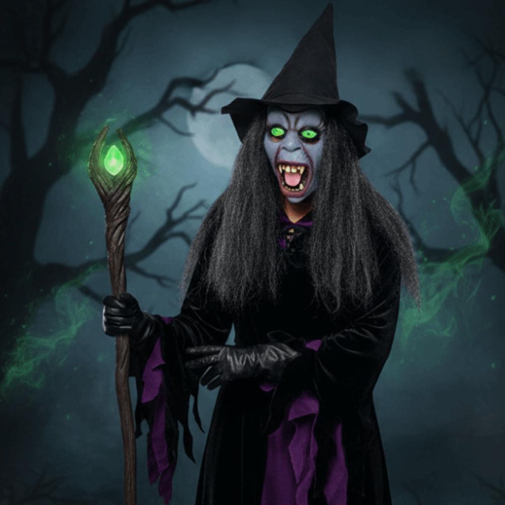 Kreativní Halloweenská čarodějnická maska Prodyšná maska na celou hlavu Halloweenská cosplay maska Strašidelný design Oblečte si čarodějnickou masku s kloboukem