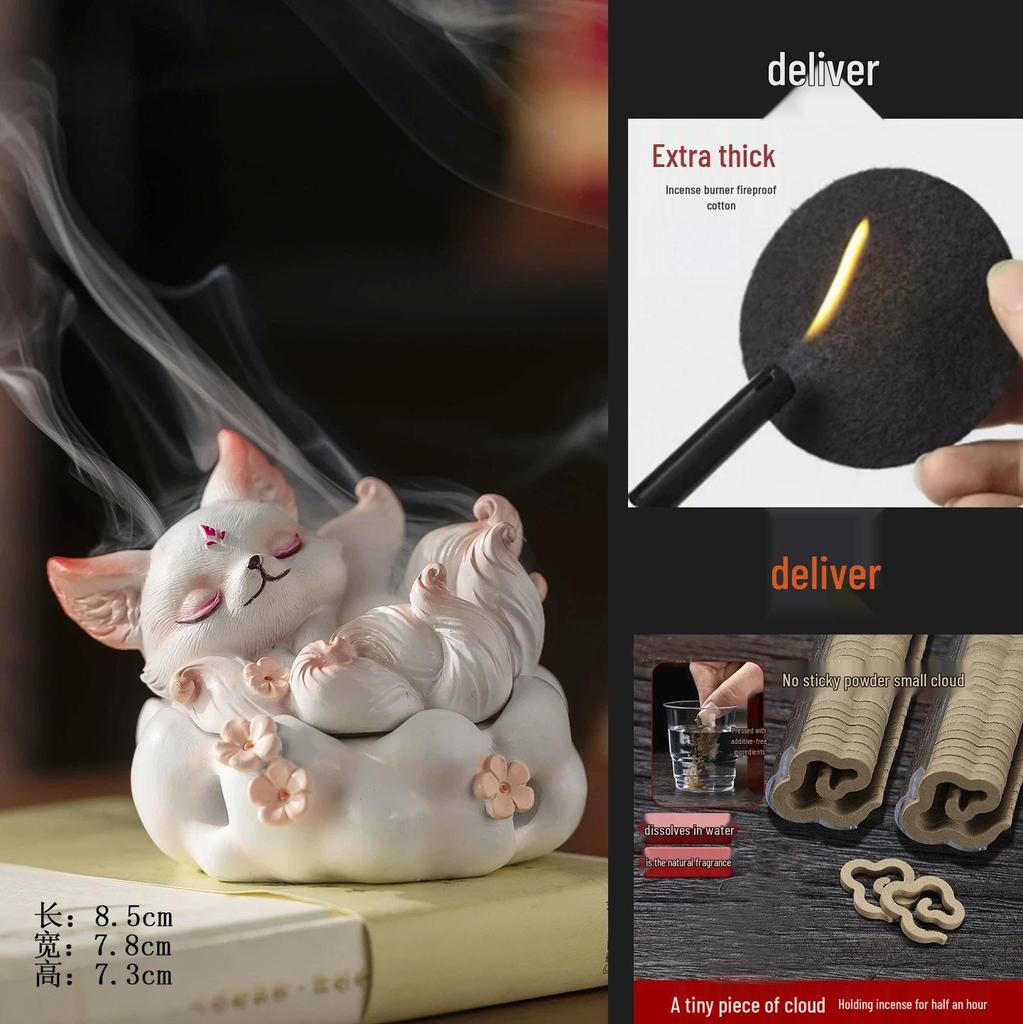 Nine-tailed Fox Resin Incense Burner: Zen Tea Ceremony Ornament for Home, Agarwood & Sandalwood Decoration