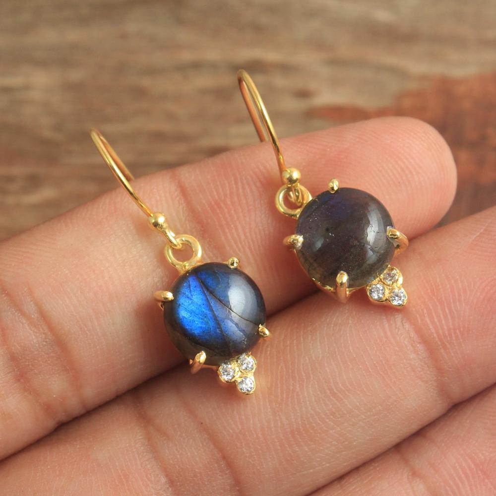 Labradorite Zircon Women Pendant Earring Necklace Set 100% 925 Sterling Silver Yellow Gold Plating Jewelry