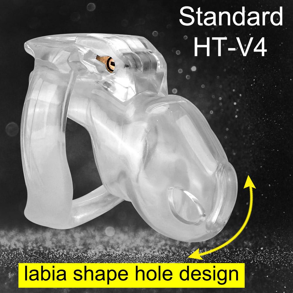 Sex Products HT-V4 Set Male Chastity Device Cock Cage With 4 Penis Rings Sex Toys For Men Resin Virginity Lock