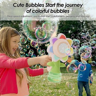 Máquina de Bolhas Girassol Sete Cores Flor Totalmente Automática Cabeça Vibratória Brinquedo Infantil Recarregável Remotamente Máquina de Bolhas Fogos de Artifício, 80ml