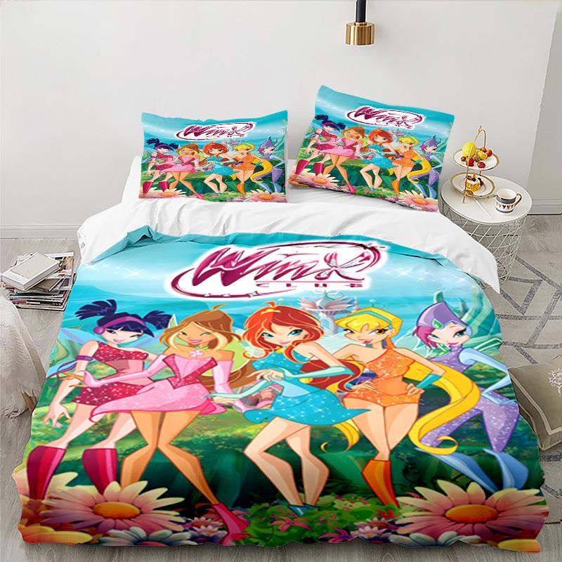 3PCS Wink Club Bedding Set Printed Duvet Cover Closure Includes 1 Duvet Cover & 2 Pillowcases for All Seasons Bedroom Decor