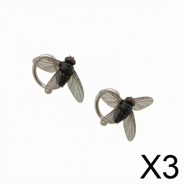 6xFly Stud Earrings Translucent FlyshapedShaped Detailed Ear Black