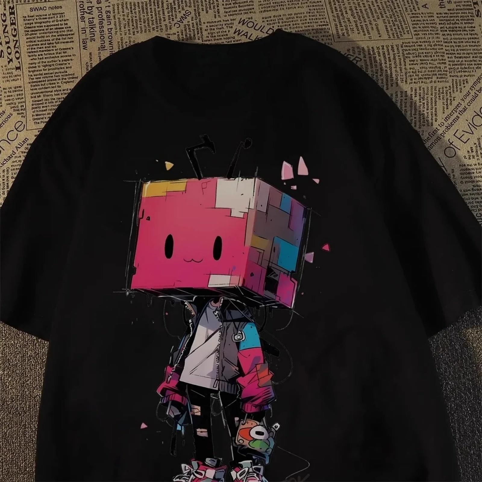 

American Trendy Brand Fun Cartoon Print Short-sleeved T-shirt Casual Ladies T-shirt Women s Clothing Vintage Fashion Y2K Top XXXXXL різнокольоровий