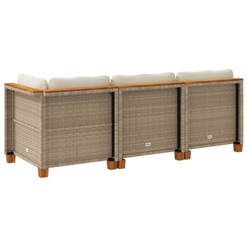 Garden Sofa with Cushions 3 Seater Beige Poly Rattan
